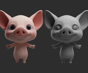 Cartoon Pig - Topology + UV Map