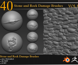 40 Stone and Rock Damage Brushes Vol 01
