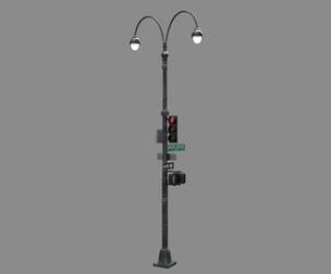 LowPoly Traffic light with street lamp 2