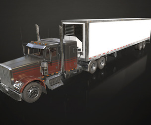Flat Top Semi Truck Refrigerated Trailer - Low Poly