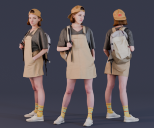 Girl in Jumpsuit-dress with Backpack