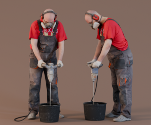 Bald Worker Kneading Cement