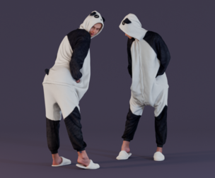 In a panda costume