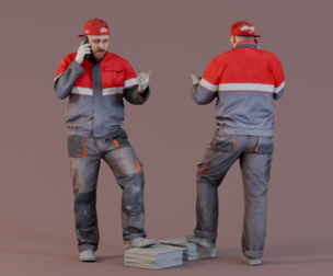 Bald Worker in Overalls Talking