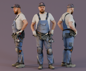 Bald Construction Worker Standing