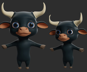 Cartoon Bull  - Topology + UV Map