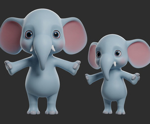 Cartoon Elephant - Topology + UV Map