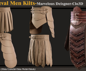 5 Medieval Men Kilts-MD-Clo3D-ZPRJ-FBX-OBJ