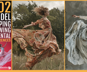 202 Model Leaping in Flowing Oriental Gown