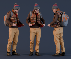 Winter Student with Backpack Adjusting Jacket