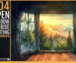404 Open Window with Sunrise painting