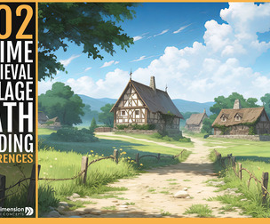 202 Anime Medieval village with a path leading