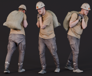 Worker Carries a Bag on His Shoulder