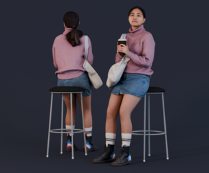 Latte Strolls - Casual Girl in Sweater with Coffee