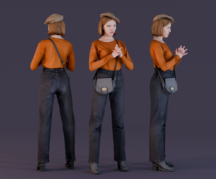 Casual Elegance Woman in Orange Sweater and Plaid Cap