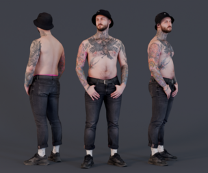 Tattooed Guy in Panama Hat and Jeans
