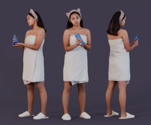 Morning Bliss - Girl in Towel with Headband and Skincare Bottle