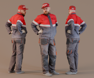Construction Worker in Red Uniform Watching