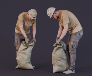 Worker Picking Up Garbage in a Bag