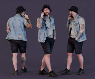 Dude Talking by Phone in Denim Vest