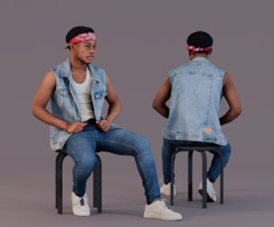 Sitting Man Bandana Clad Denim Rebel