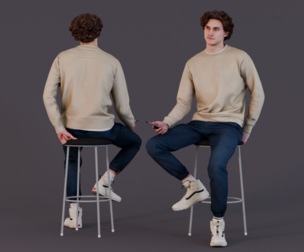 Curly Observer Seated on a Bar Stool