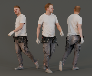 Worker in a White T-shirt Walking
