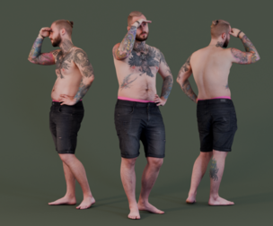 Vacationer man in shorts with tattoos