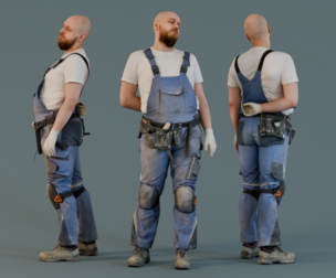 Bald Construction Worker Warming Up