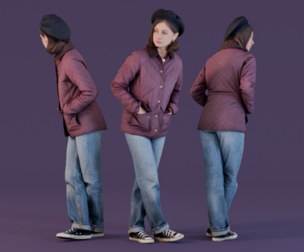 Street Sentinel - Stylish Woman in Quilted Jacket and Beret