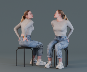 Girl Waiting - Seated Woman in Casual Attire