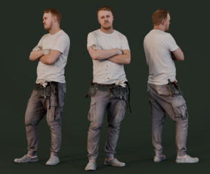 Worker in White T-Shirt - Arms Crossed Construction Worker