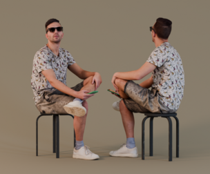 Sitting Observer - Casual Young Man with Sunglasses Holding Phone