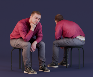 Pensive Man Waiting in Line