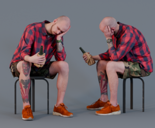 Reflective Moment - Tattooed Man Seated with Drink