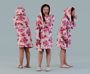 Morning Rituals - Woman in Floral Bathrobe