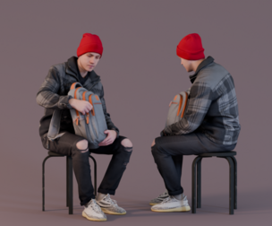Urban Casual - Man Sitting with Backpack