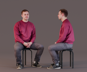 Casual Conversation - Man in Red Sweater Sitting