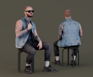 Urban Style - Tattooed Man in Denim Vest with Sunglasses