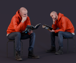 Contemplative Reader - Young Man with Science Journal