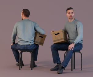 Office Casual - Man Sitting with Bankers Box