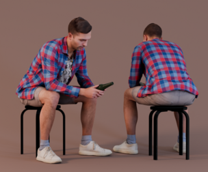 Contemplative Moment - Man in Plaid Shirt Sitting with Bottle