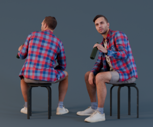 Casual Gathering - Man in Plaid Shirt with Bottle