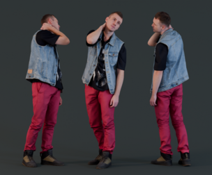 Weary Urban Style - Man in Denim Vest with Red Pants