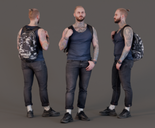Inked Wanderer - Casual Man with Backpack