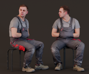 Resting Foreman - Worker Sitting in Overalls