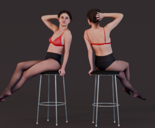 Elegant Allure - Girl in Tights on Bar Stool