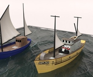 Three very simple fishing boats