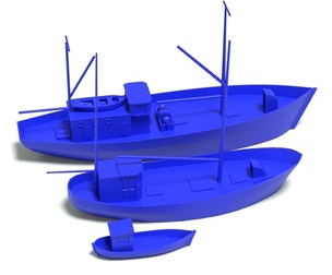 Three very simple fishing boats