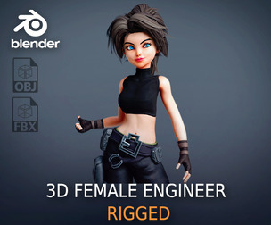Fantasy Engineer 3D Female Character Model Low-poly 3D model